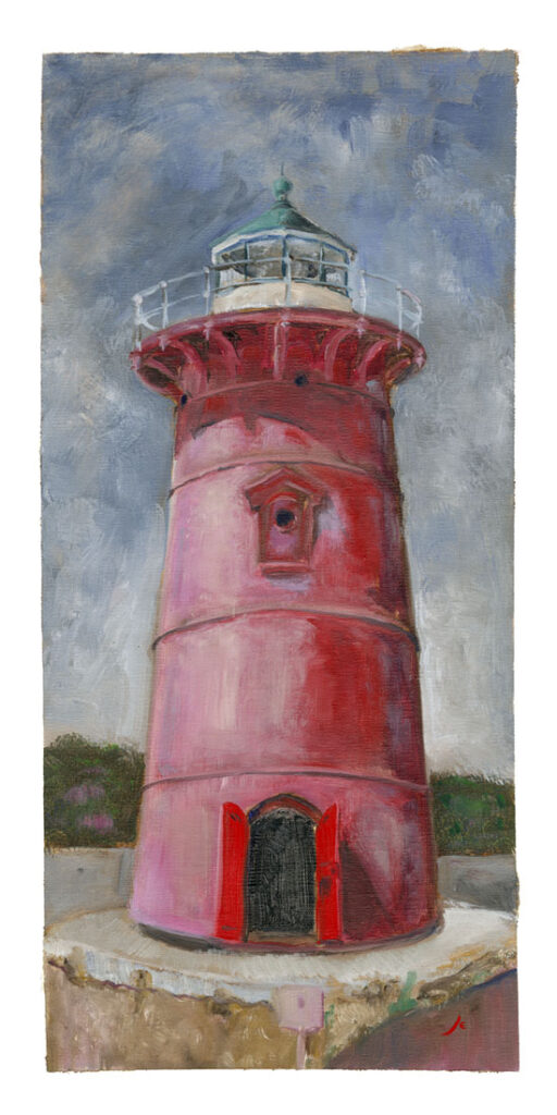 Little Red Lighthouse, Oil on Linen, 15 inches x 7 inches